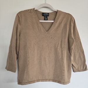 Lauren Ralph Lauren Silk Blend V-Neck Sweater Women's LP Tan Brown